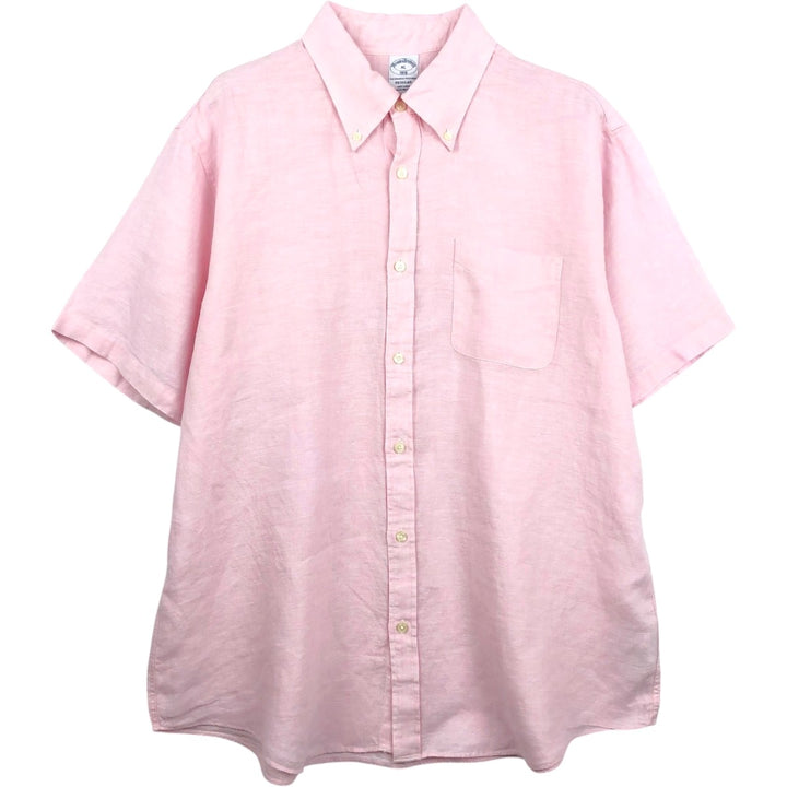 Brooks Brothers 1818 short sleeve linen button down shirt, men's size XL linen pink type Vintage Second Hand