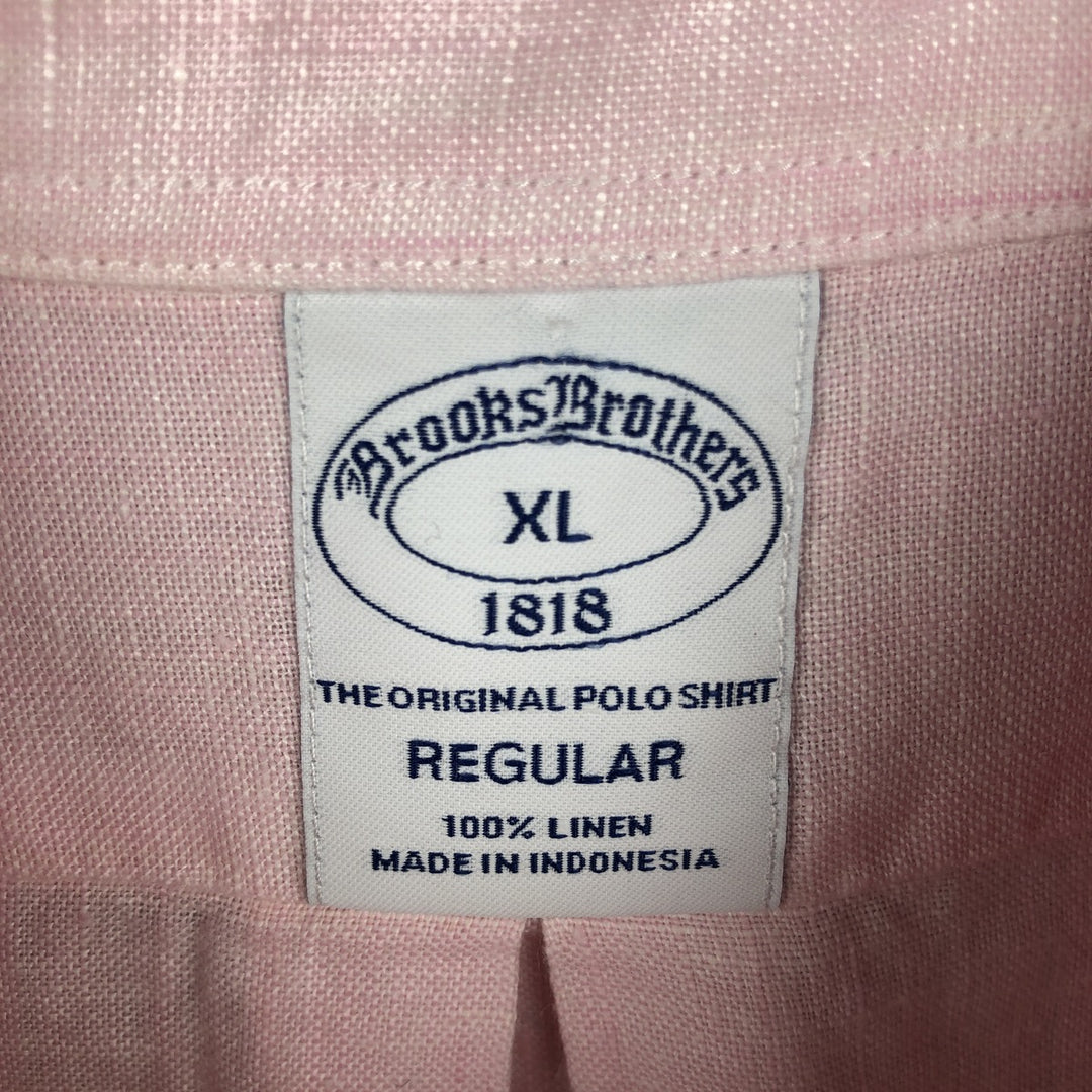 Brooks Brothers 1818 short sleeve linen button down shirt, men's size XL linen pink type Vintage Second Hand