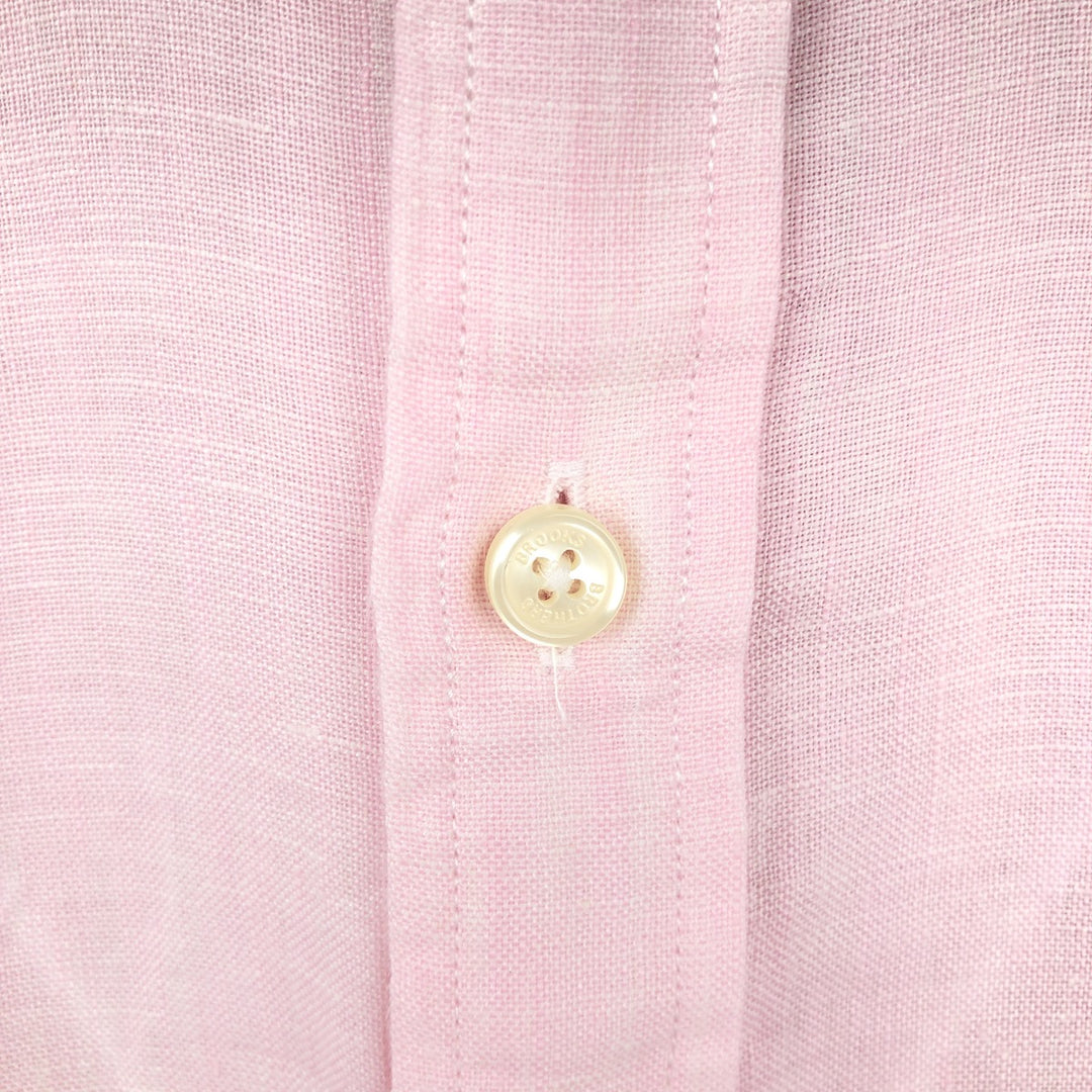 Brooks Brothers 1818 short sleeve linen button down shirt, men's size XL linen pink type Vintage Second Hand