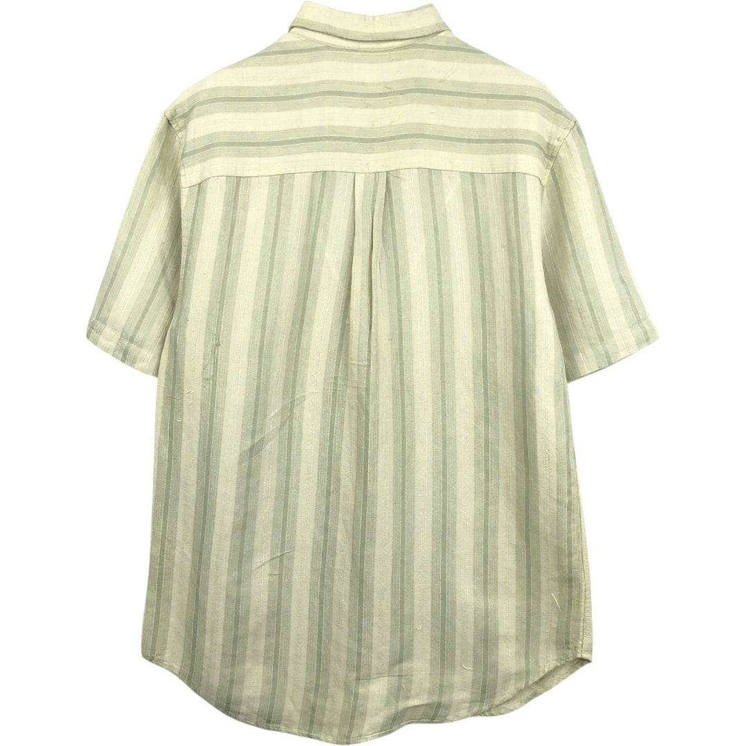 Cubavera Stripe Pattern Multi-Stripe Short-Sleeve Linen Shirt (Men's Size M) linen Khaki type sage green Vintage Second Hand