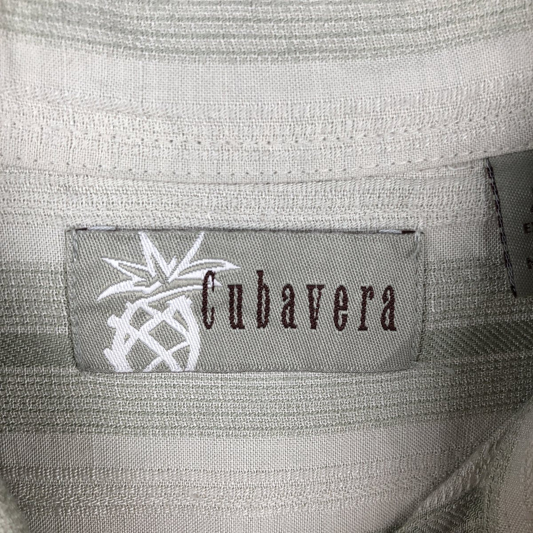 Cubavera Stripe Pattern Multi-Stripe Short-Sleeve Linen Shirt (Men's Size M) linen Khaki type sage green Vintage Second Hand