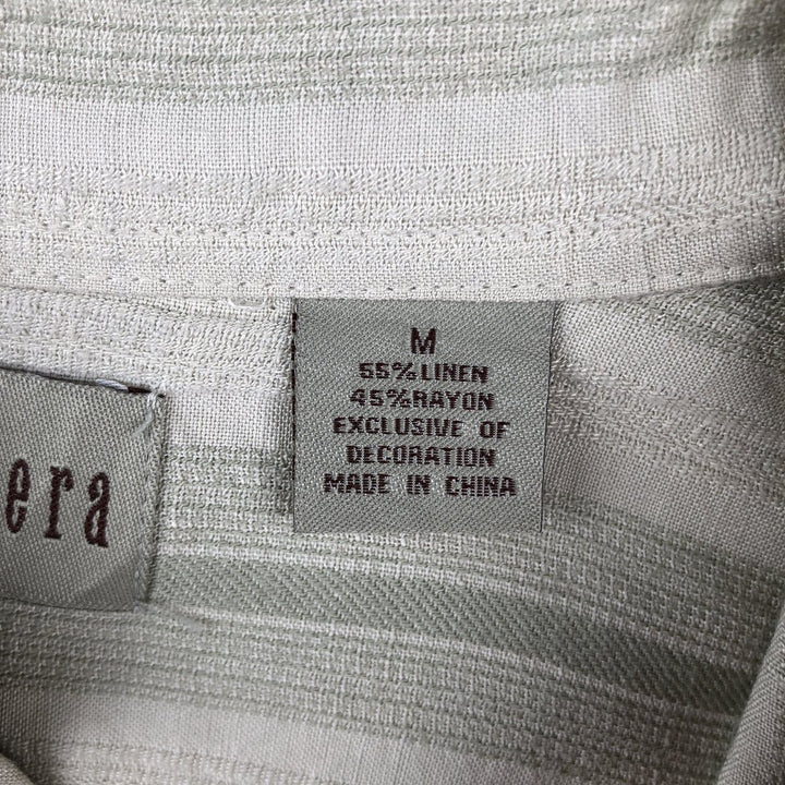 Cubavera Stripe Pattern Multi-Stripe Short-Sleeve Linen Shirt (Men's Size M) linen Khaki type sage green Vintage Second Hand