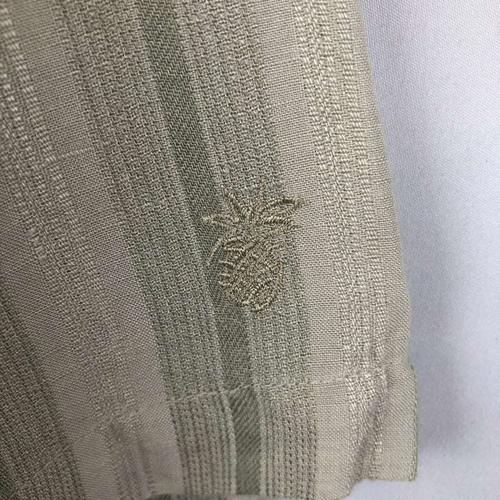 Cubavera Stripe Pattern Multi-Stripe Short-Sleeve Linen Shirt (Men's Size M) linen Khaki type sage green Vintage Second Hand