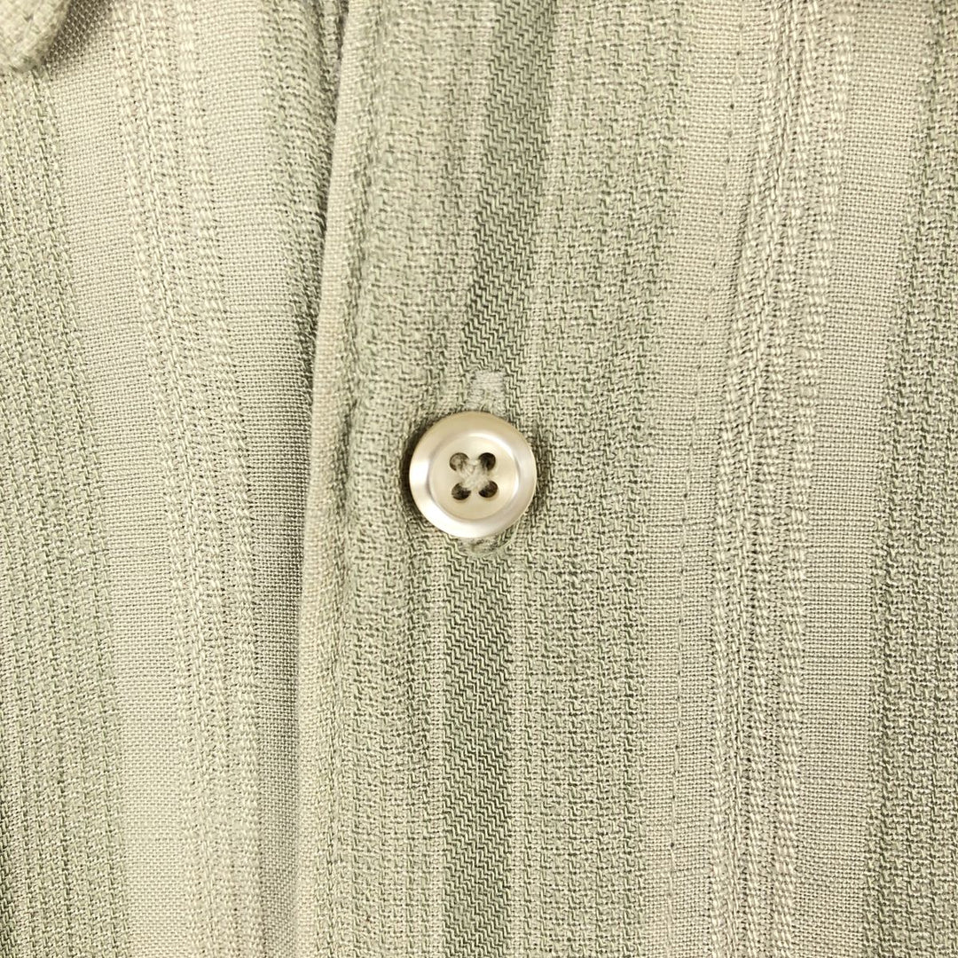Cubavera Stripe Pattern Multi-Stripe Short-Sleeve Linen Shirt (Men's Size M) linen Khaki type sage green Vintage Second Hand