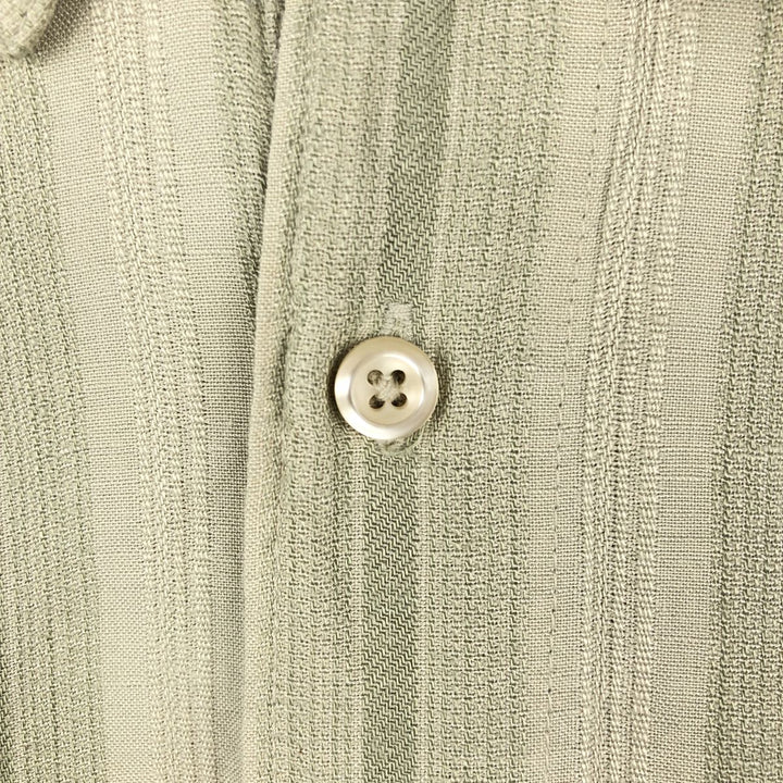 Cubavera Stripe Pattern Multi-Stripe Short-Sleeve Linen Shirt (Men's Size M) linen Khaki type sage green Vintage Second Hand