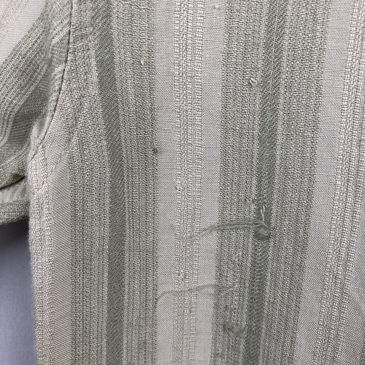 Cubavera Stripe Pattern Multi-Stripe Short-Sleeve Linen Shirt (Men's Size M) linen Khaki type sage green Vintage Second Hand