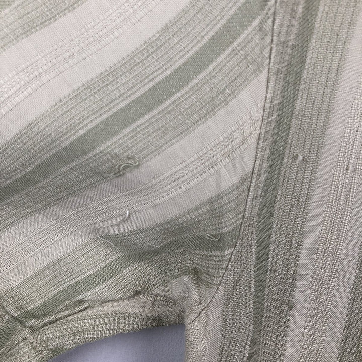 Cubavera Stripe Pattern Multi-Stripe Short-Sleeve Linen Shirt (Men's Size M) linen Khaki type sage green Vintage Second Hand