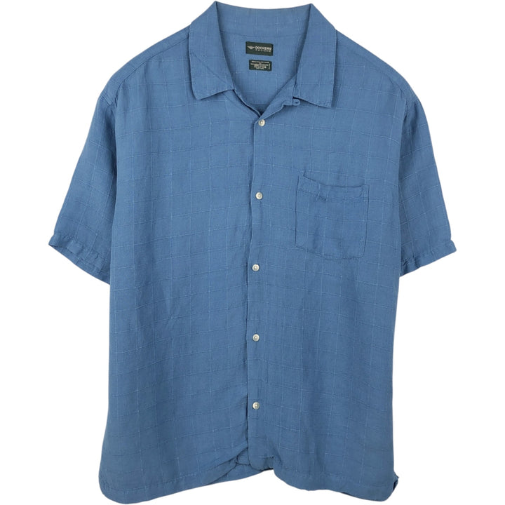 DOCKERS RECODE Check Pattern Short-Sleeve Open Collar Linen Shirt, Boxy Shirt, Men's XL Equivalent linen blue type Vintage Second Hand