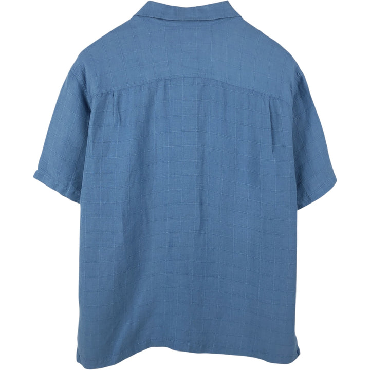 DOCKERS RECODE Check Pattern Short-Sleeve Open Collar Linen Shirt, Boxy Shirt, Men's XL Equivalent linen blue type Vintage Second Hand