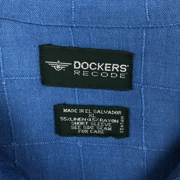 DOCKERS RECODE Check Pattern Short-Sleeve Open Collar Linen Shirt, Boxy Shirt, Men's XL Equivalent linen blue type Vintage Second Hand