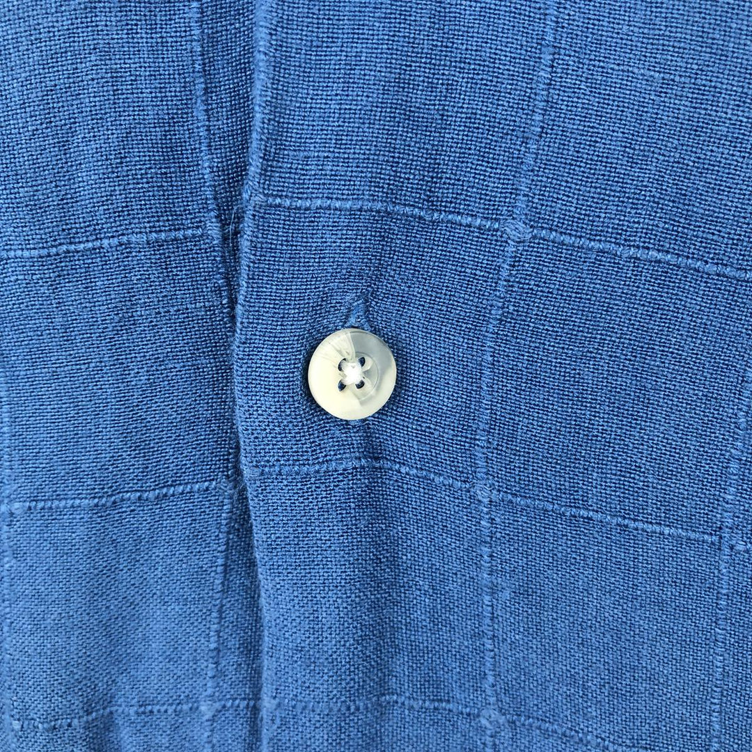 DOCKERS RECODE Check Pattern Short-Sleeve Open Collar Linen Shirt, Boxy Shirt, Men's XL Equivalent linen blue type Vintage Second Hand