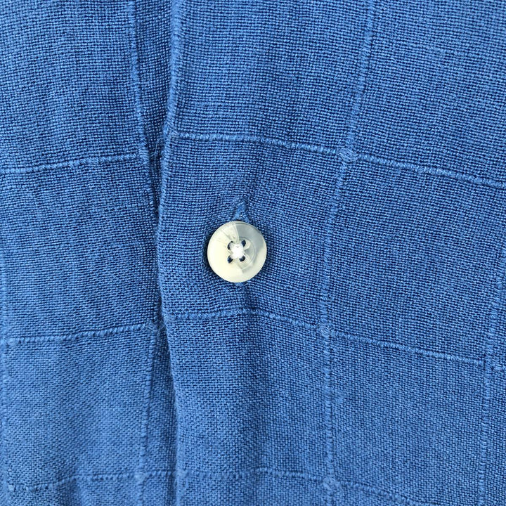 DOCKERS RECODE Check Pattern Short-Sleeve Open Collar Linen Shirt, Boxy Shirt, Men's XL Equivalent linen blue type Vintage Second Hand