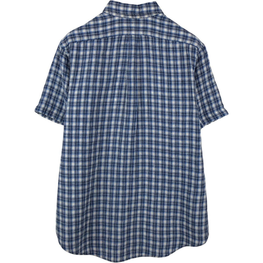 Ralph Lauren CUSTOM FIT Check Pattern Short Sleeve Linen Button Down Shirt Men's XL linen blue type Vintage Second Hand