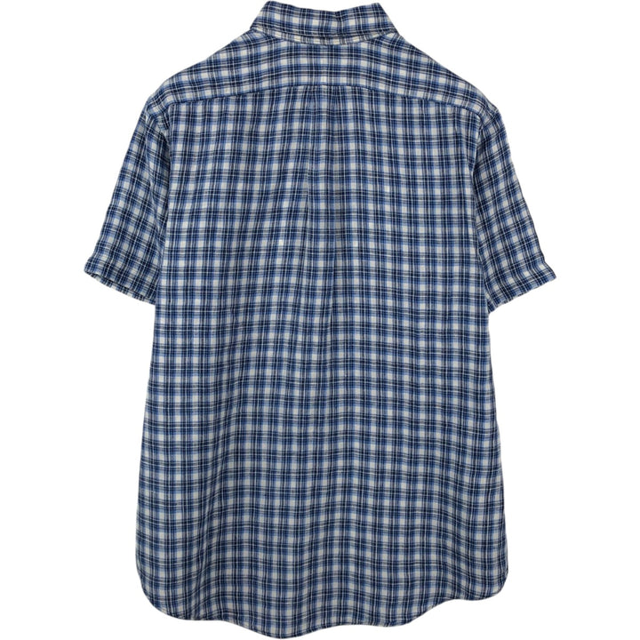 Ralph Lauren CUSTOM FIT Check Pattern Short Sleeve Linen Button Down Shirt Men's XL linen blue type Vintage Second Hand