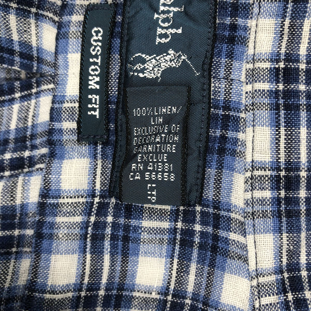 Ralph Lauren CUSTOM FIT Check Pattern Short Sleeve Linen Button Down Shirt Men's XL linen blue type Vintage Second Hand