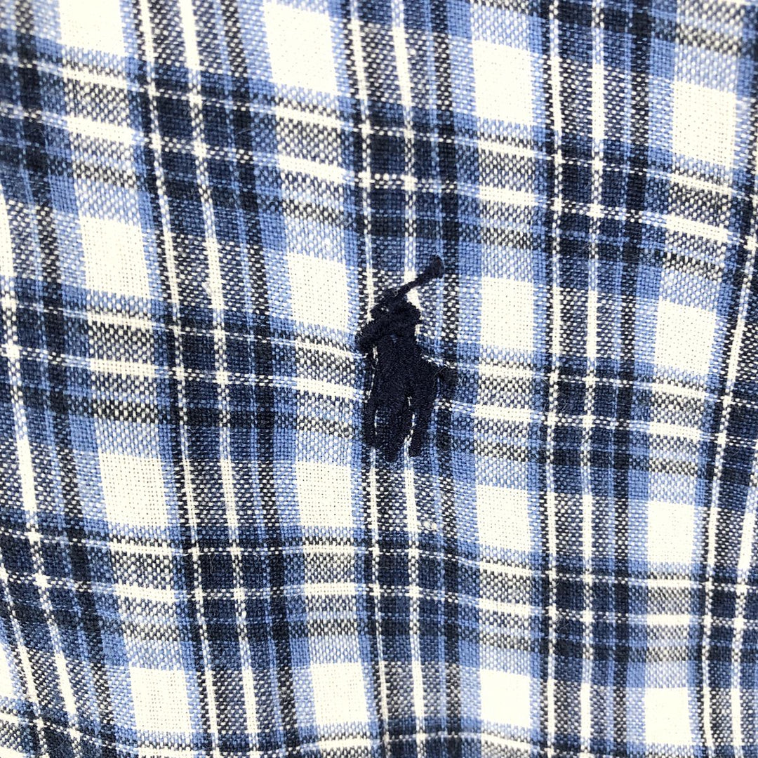 Ralph Lauren CUSTOM FIT Check Pattern Short Sleeve Linen Button Down Shirt Men's XL linen blue type Vintage Second Hand