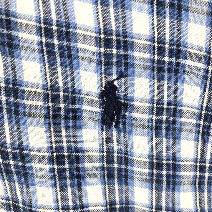 Ralph Lauren CUSTOM FIT Check Pattern Short Sleeve Linen Button Down Shirt Men's XL linen blue type Vintage Second Hand