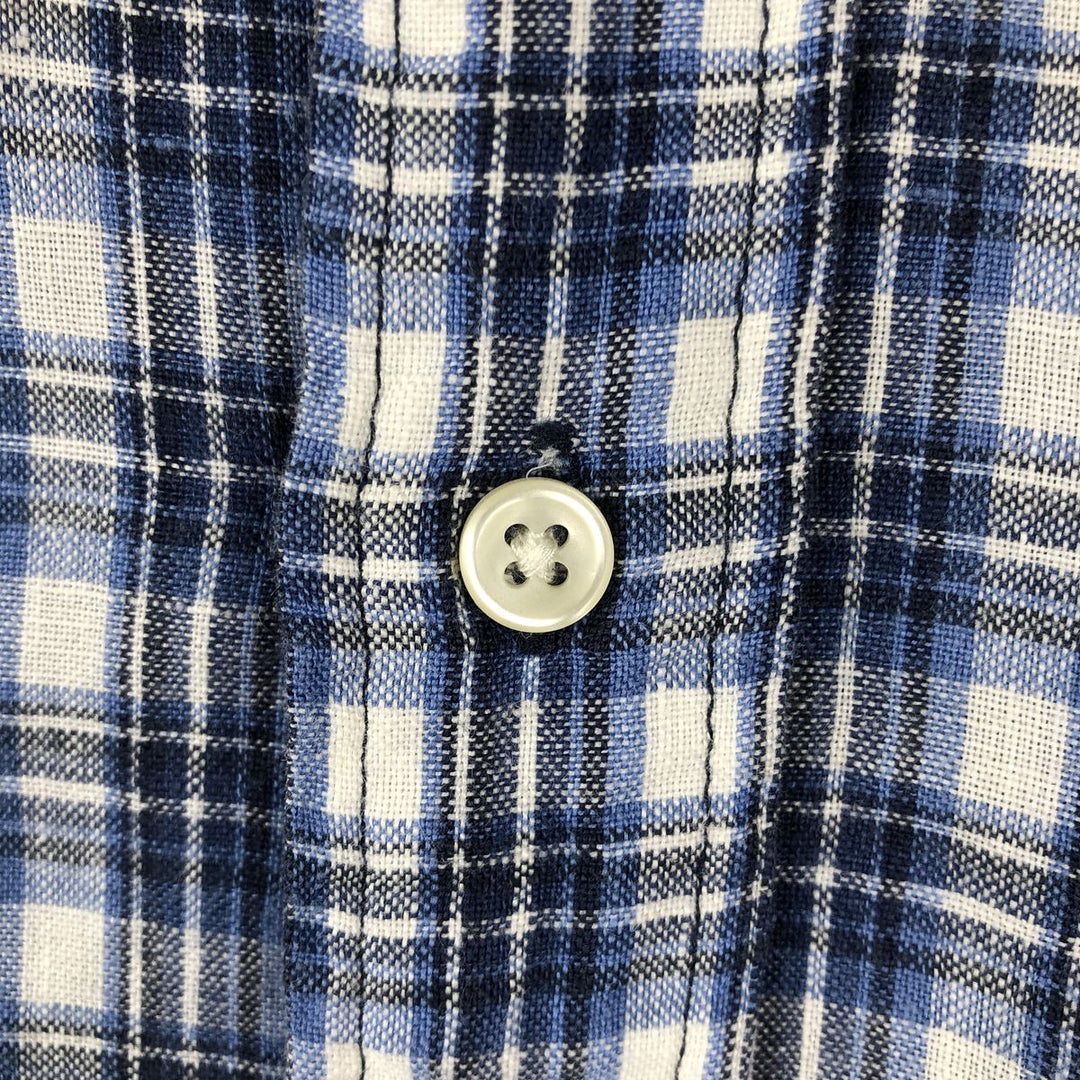 Ralph Lauren CUSTOM FIT Check Pattern Short Sleeve Linen Button Down Shirt Men's XL linen blue type Vintage Second Hand