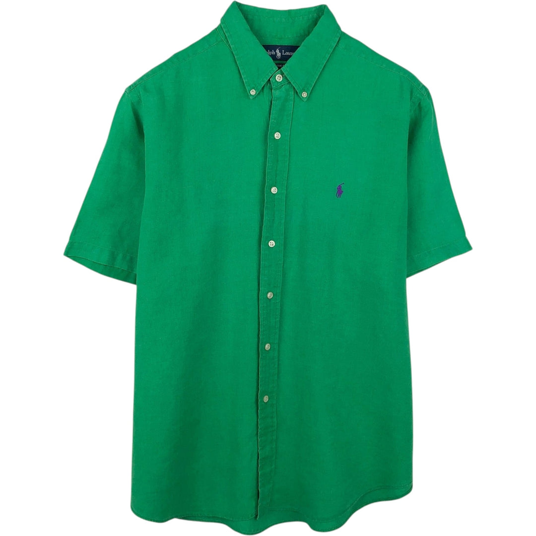 Ralph Lauren Classic Fit Short Sleeve Linen Button Down Shirt Men's XL linen green type Vintage Second Hand
