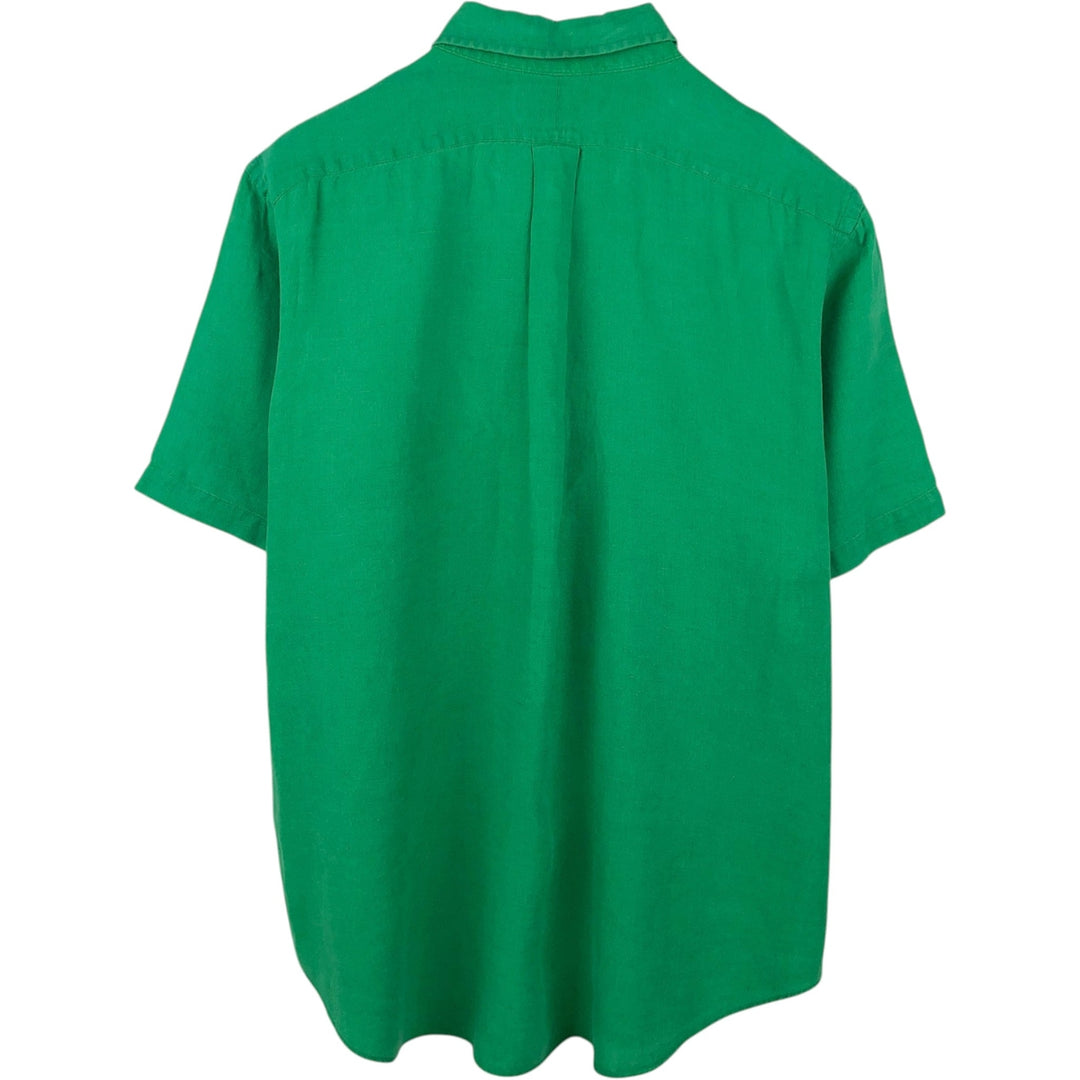 Ralph Lauren Classic Fit Short Sleeve Linen Button Down Shirt Men's XL linen green type Vintage Second Hand