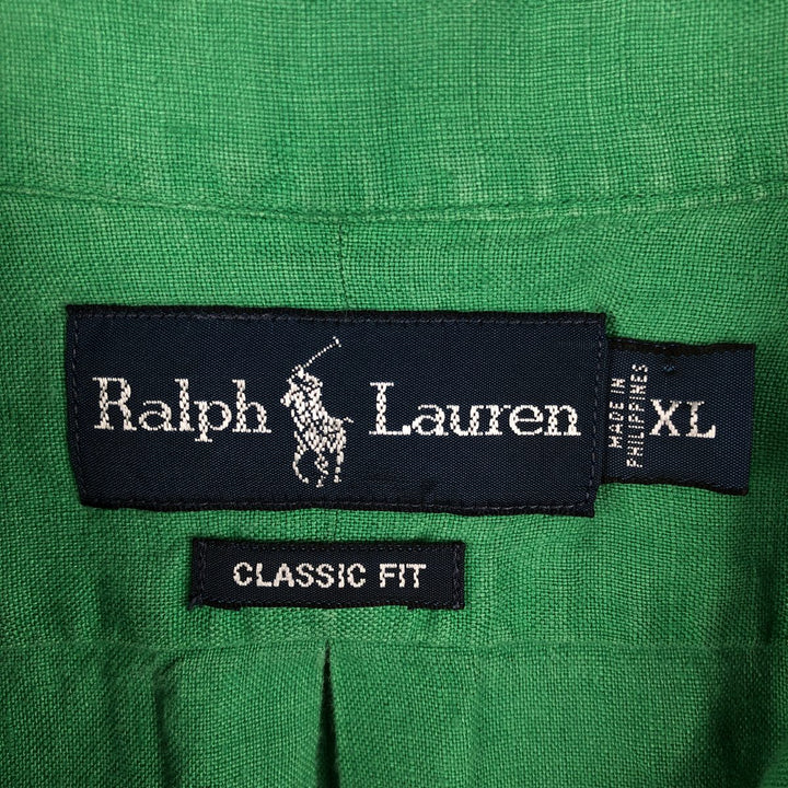 Ralph Lauren Classic Fit Short Sleeve Linen Button Down Shirt Men's XL linen green type Vintage Second Hand