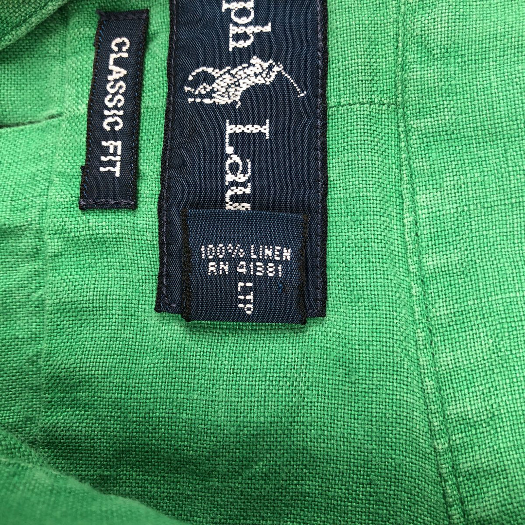 Ralph Lauren Classic Fit Short Sleeve Linen Button Down Shirt Men's XL linen green type Vintage Second Hand