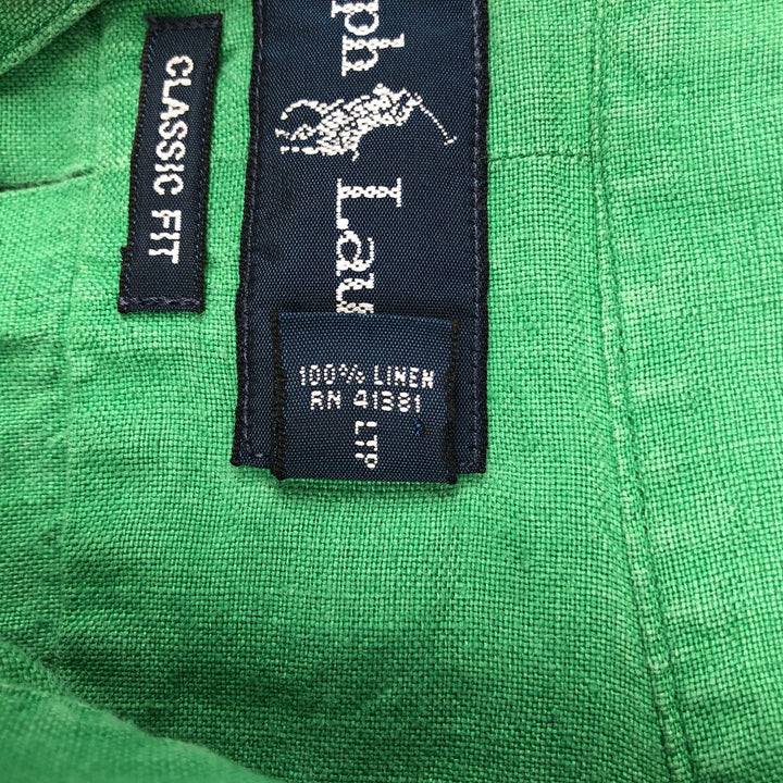 Ralph Lauren Classic Fit Short Sleeve Linen Button Down Shirt Men's XL linen green type Vintage Second Hand