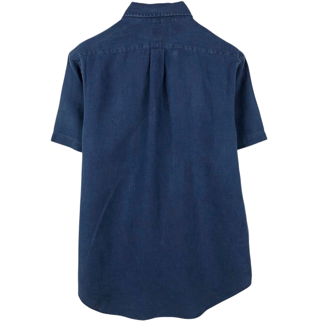 Ralph Lauren Classic Fit short sleeve linen button down shirt, men's size M linen navy blue type Vintage Second Hand