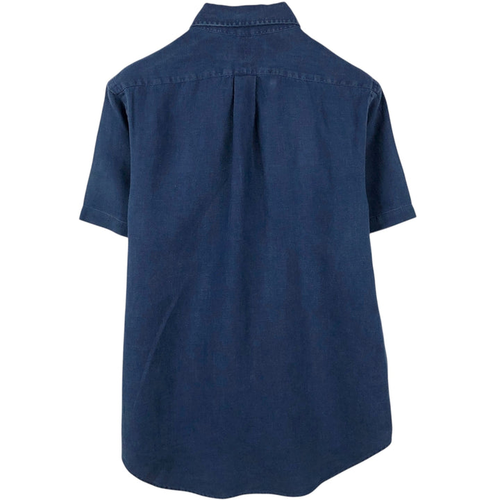 Ralph Lauren Classic Fit short sleeve linen button down shirt, men's size M linen navy blue type Vintage Second Hand
