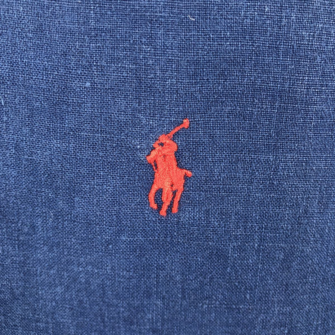 Ralph Lauren Classic Fit short sleeve linen button down shirt, men's size M linen navy blue type Vintage Second Hand