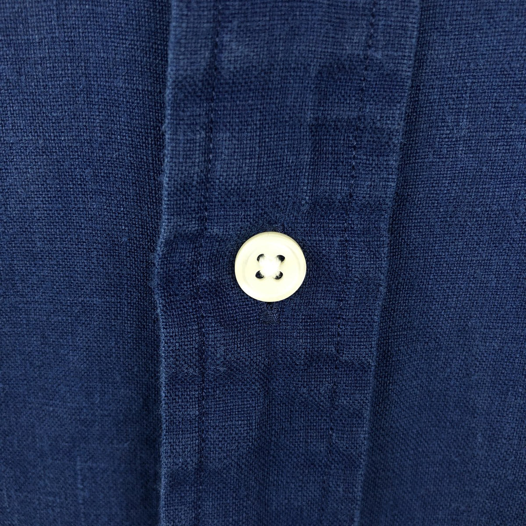 Ralph Lauren Classic Fit short sleeve linen button down shirt, men's size M linen navy blue type Vintage Second Hand