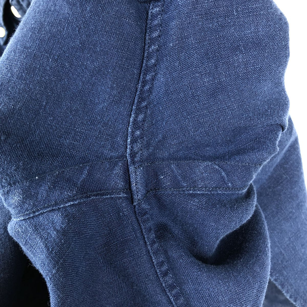 Ralph Lauren Classic Fit short sleeve linen button down shirt, men's size M linen navy blue type Vintage Second Hand