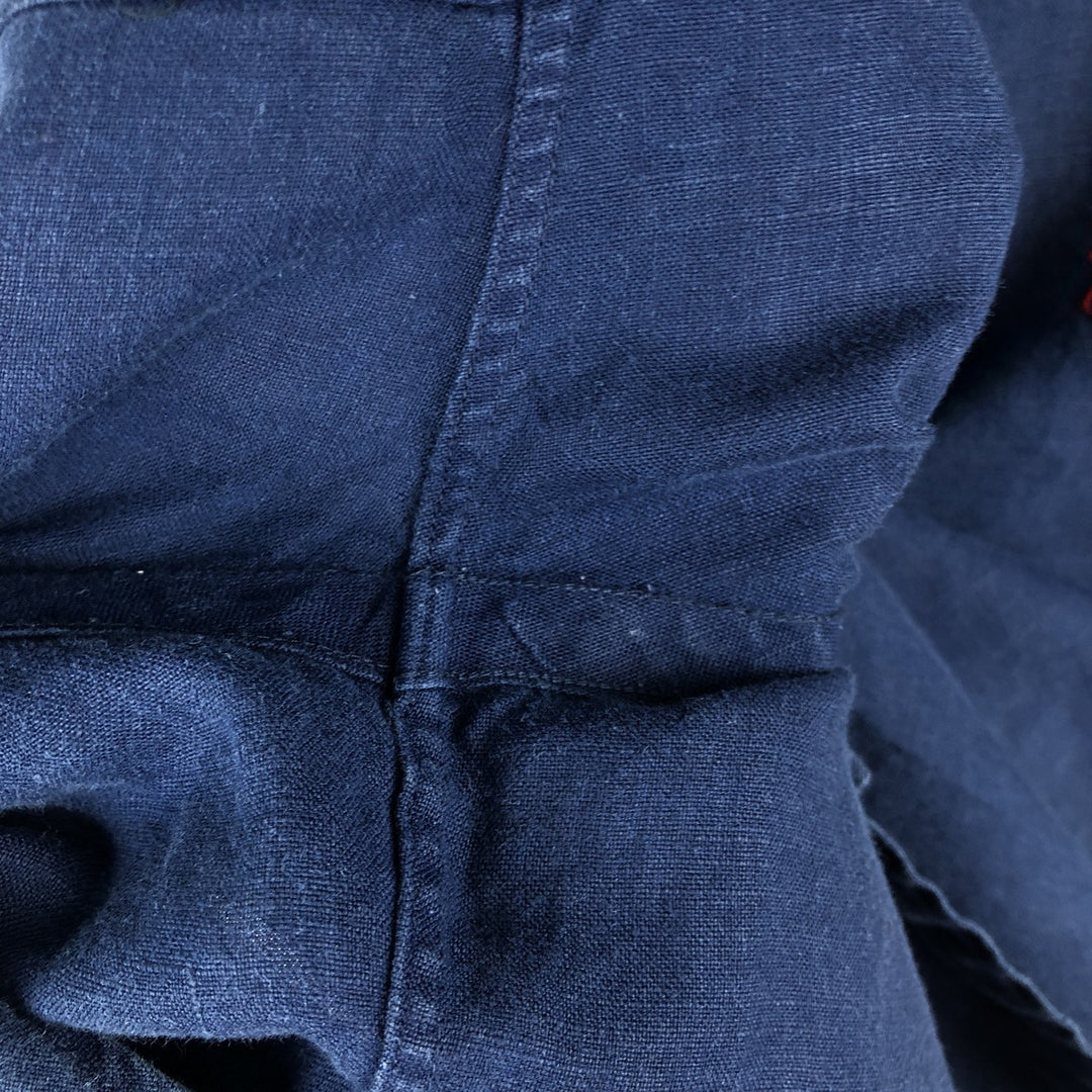 Ralph Lauren Classic Fit short sleeve linen button down shirt, men's size M linen navy blue type Vintage Second Hand