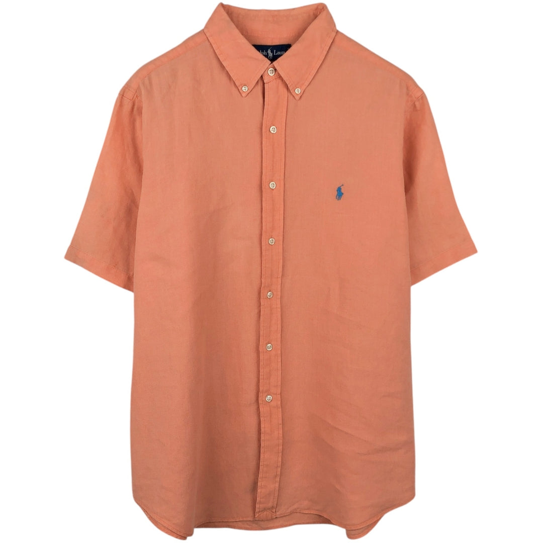 Ralph Lauren Classic Fit Short Sleeve Linen Button Down Shirt Men's XL linen coral Vintage Second Hand