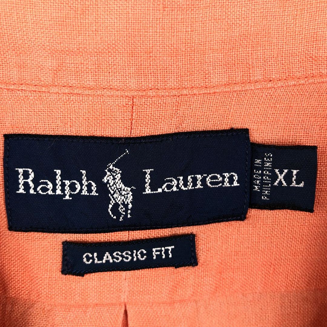 Ralph Lauren Classic Fit Short Sleeve Linen Button Down Shirt Men's XL linen coral Vintage Second Hand