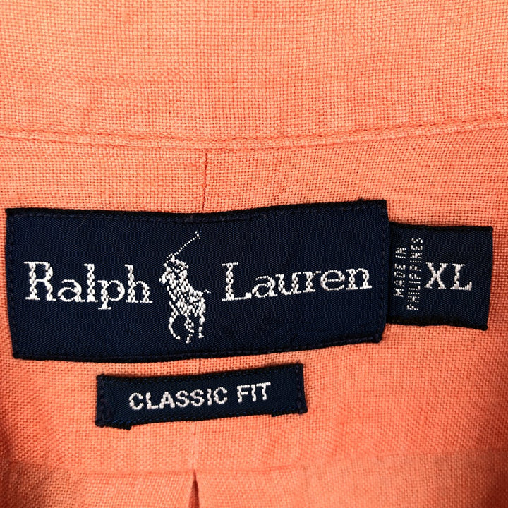 Ralph Lauren Classic Fit Short Sleeve Linen Button Down Shirt Men's XL linen coral Vintage Second Hand