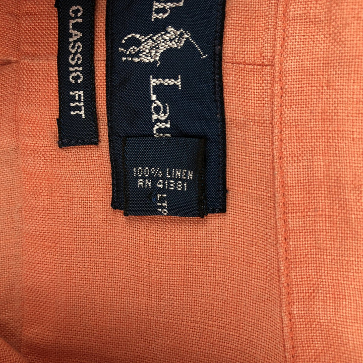 Ralph Lauren Classic Fit Short Sleeve Linen Button Down Shirt Men's XL linen coral Vintage Second Hand