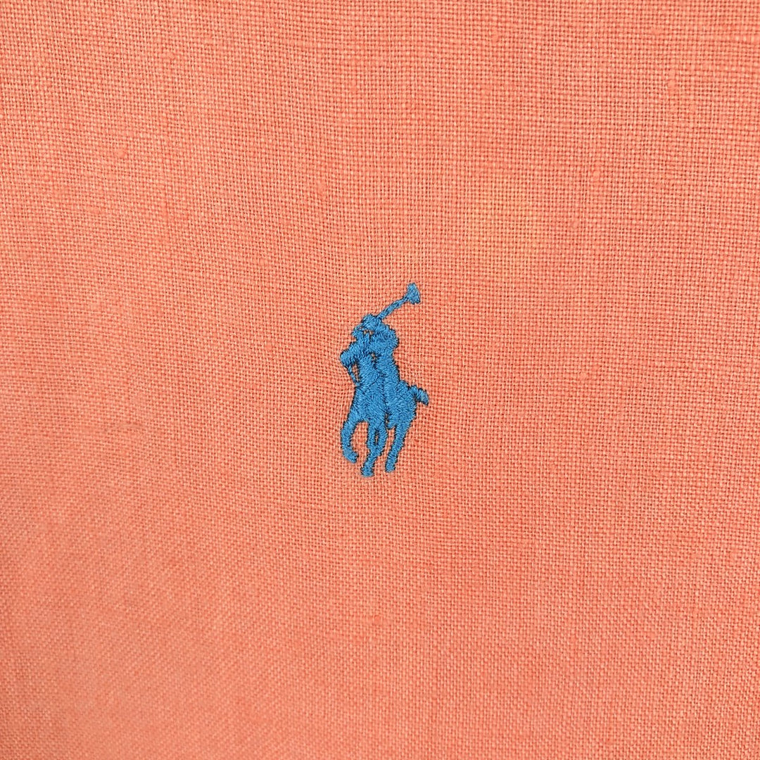 Ralph Lauren Classic Fit Short Sleeve Linen Button Down Shirt Men's XL linen coral Vintage Second Hand