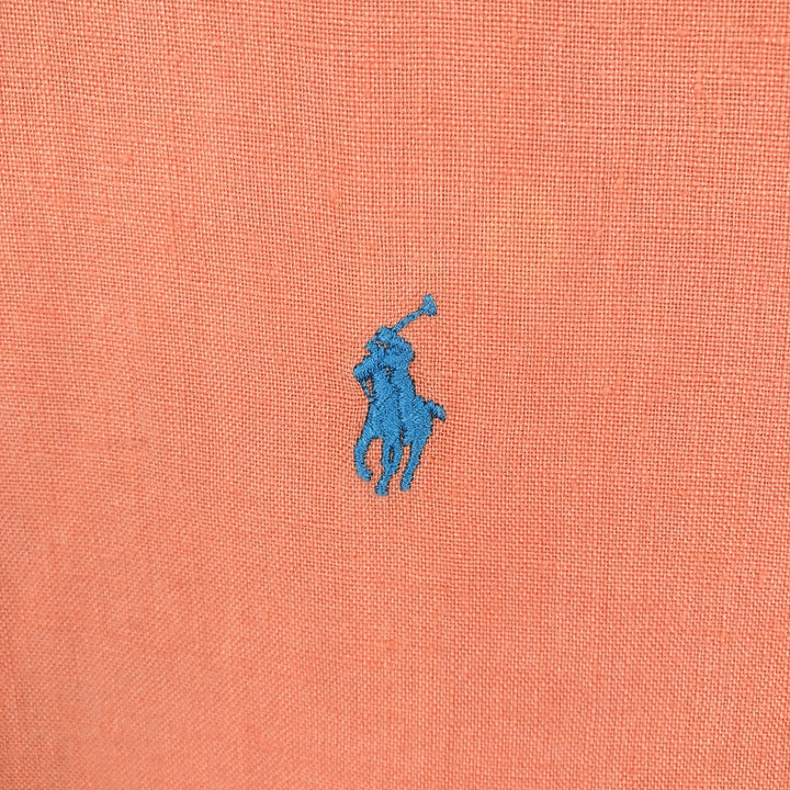 Ralph Lauren Classic Fit Short Sleeve Linen Button Down Shirt Men's XL linen coral Vintage Second Hand