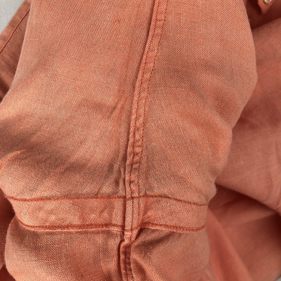 Ralph Lauren Classic Fit Short Sleeve Linen Button Down Shirt Men's XL linen coral Vintage Second Hand