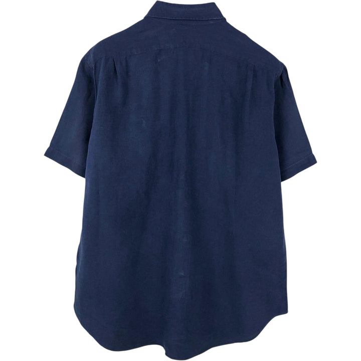 Ralph Lauren POLO by Ralph Lauren short sleeve linen shirt, men's size L linen navy blue type Vintage Second Hand