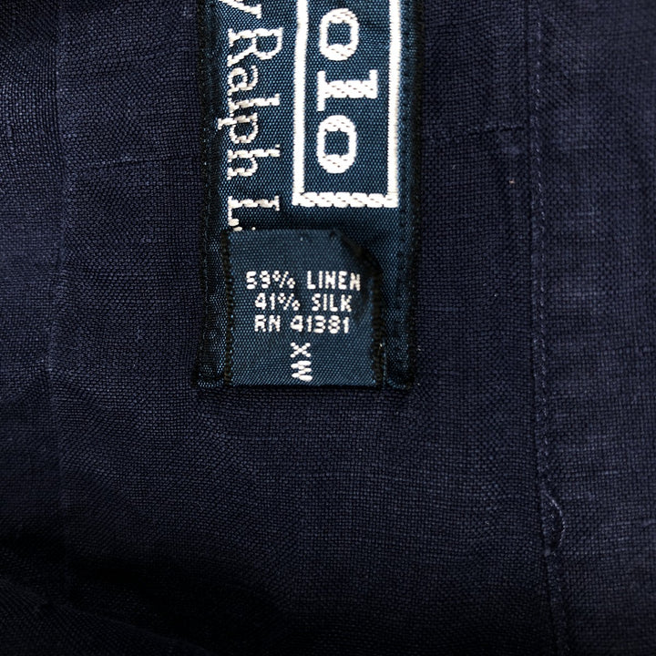 Ralph Lauren POLO by Ralph Lauren short sleeve linen shirt, men's size L linen navy blue type Vintage Second Hand