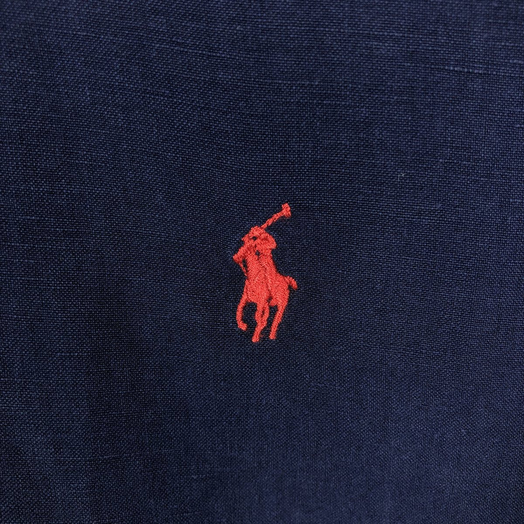 Ralph Lauren POLO by Ralph Lauren short sleeve linen shirt, men's size L linen navy blue type Vintage Second Hand