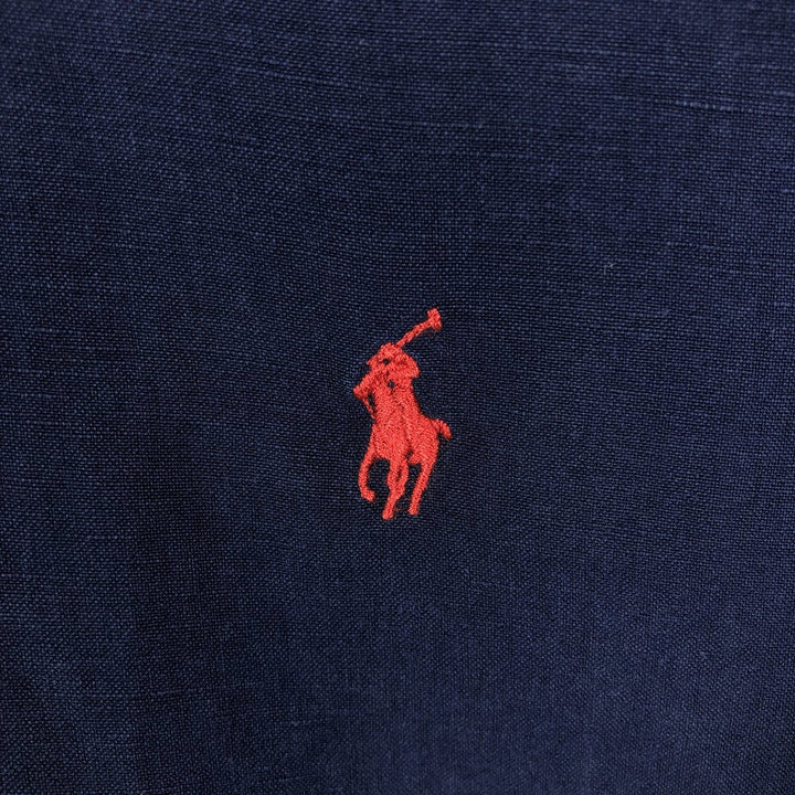 Ralph Lauren POLO by Ralph Lauren short sleeve linen shirt, men's size L linen navy blue type Vintage Second Hand