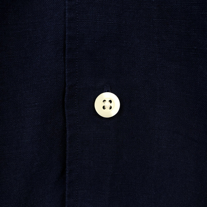Ralph Lauren POLO by Ralph Lauren short sleeve linen shirt, men's size L linen navy blue type Vintage Second Hand
