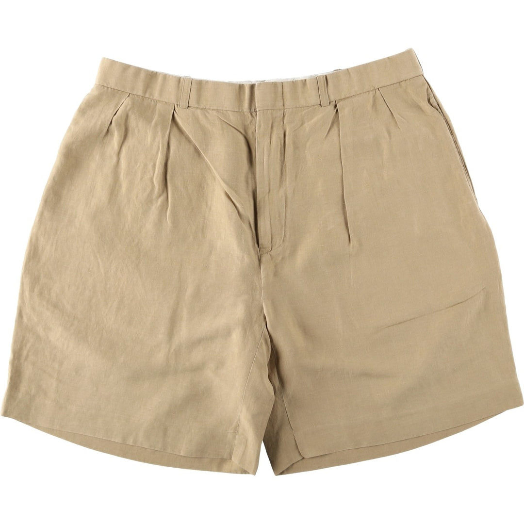 Ralph Lauren POLO by Ralph Lauren Two-Pleat Linen x Silk Shorts, Men's Size W36 (approx.) linen Beige type Vintage Second Hand