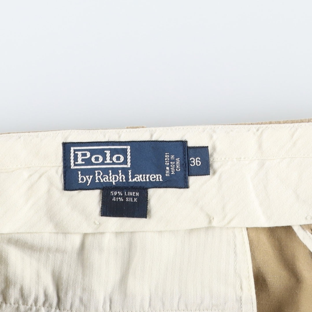 Ralph Lauren POLO by Ralph Lauren Two-Pleat Linen x Silk Shorts, Men's Size W36 (approx.) linen Beige type Vintage Second Hand
