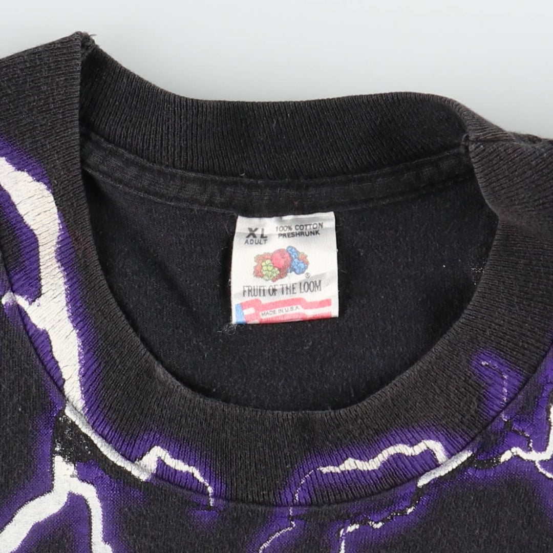 90'S Fruit of the Loom printed T-shirt, made in the USA, men's XL size, vintage cotton black type Vintage Second Hand
