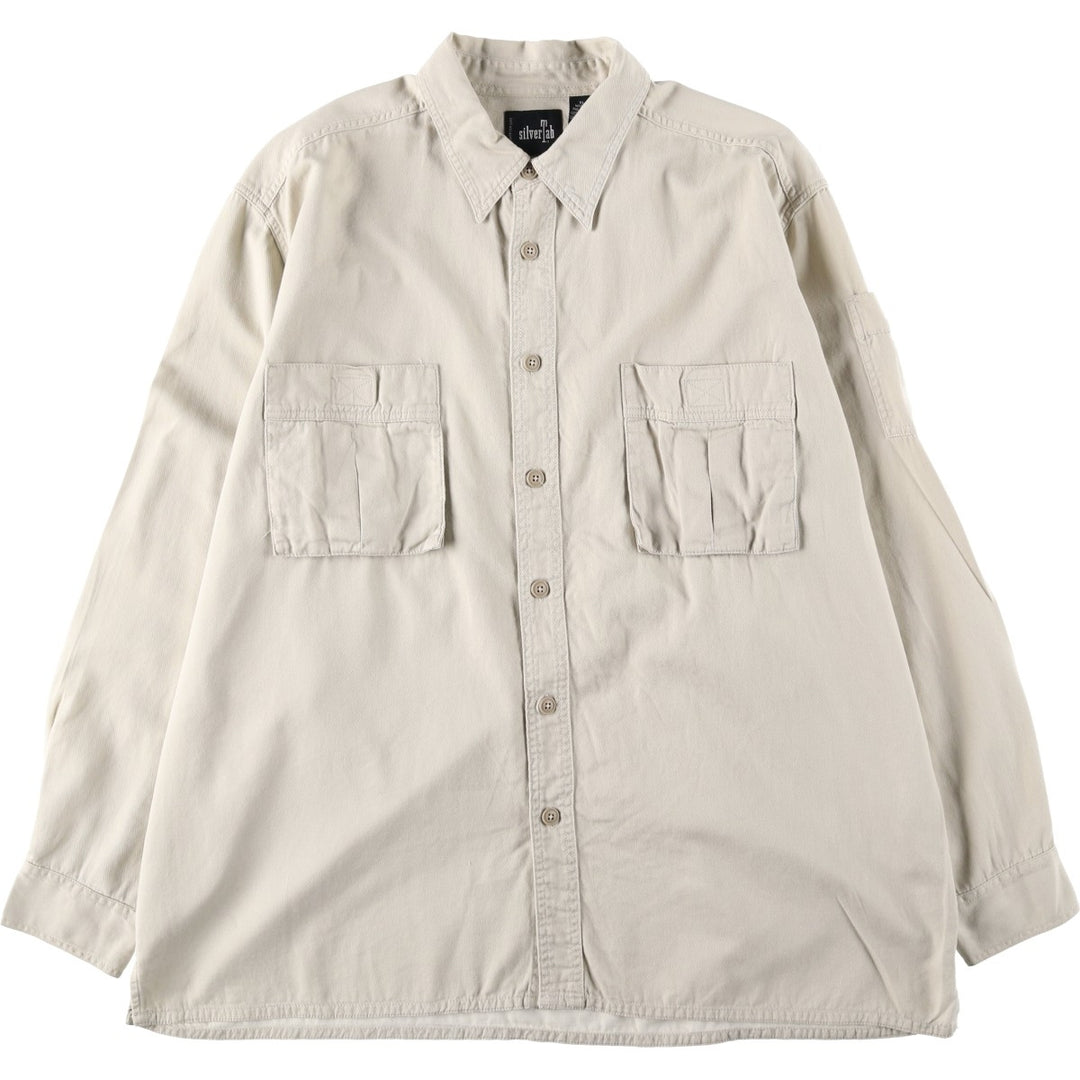 90s-00'S Levi's Silver Tab Long-Sleeve Work Shirt, Boxy Shirt, Men's Size XL (approx.) cotton ivory Vintage Second Hand