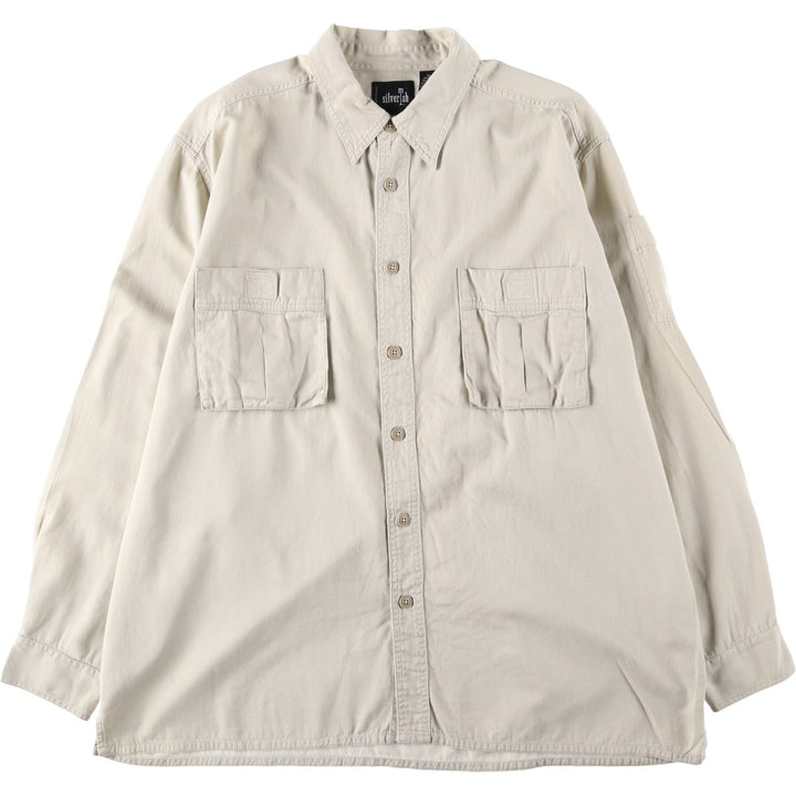 90s-00'S Levi's Silver Tab Long-Sleeve Work Shirt, Boxy Shirt, Men's Size XL (approx.) cotton ivory Vintage Second Hand